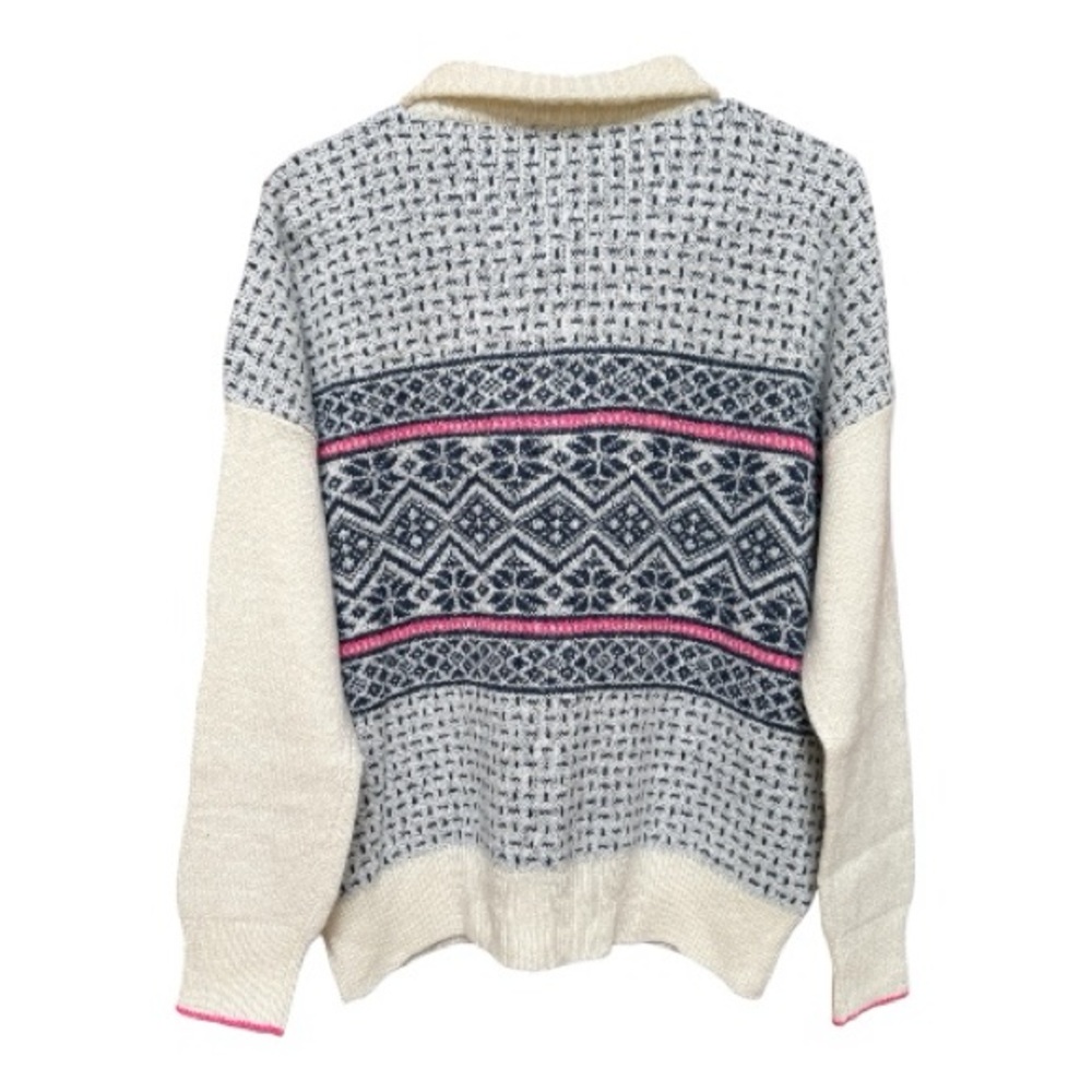Vineyard Vines Cream and Navy Patterned Sweater with Pink Accents - Picture 2 of 6